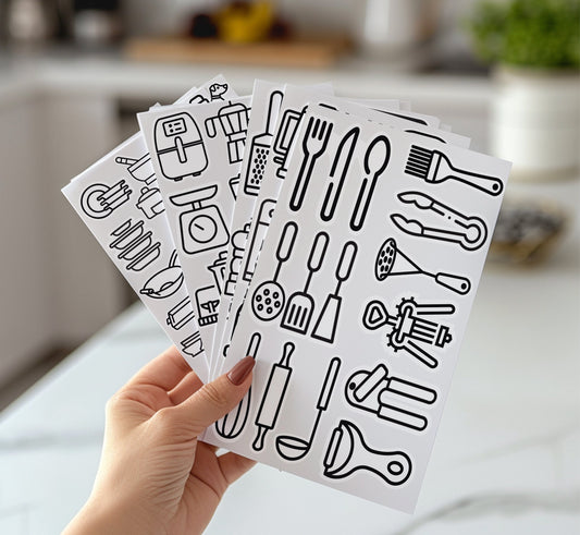 Home Organization Icon Stickers Utensil Labels Kitchen Organizing Vinyl Stickers Cabinet Label Stickers Airbnb Stickers for Drawers Pantry Vinyl Wrap for Furniture, Kitchen Cabinets & Home Upcycling