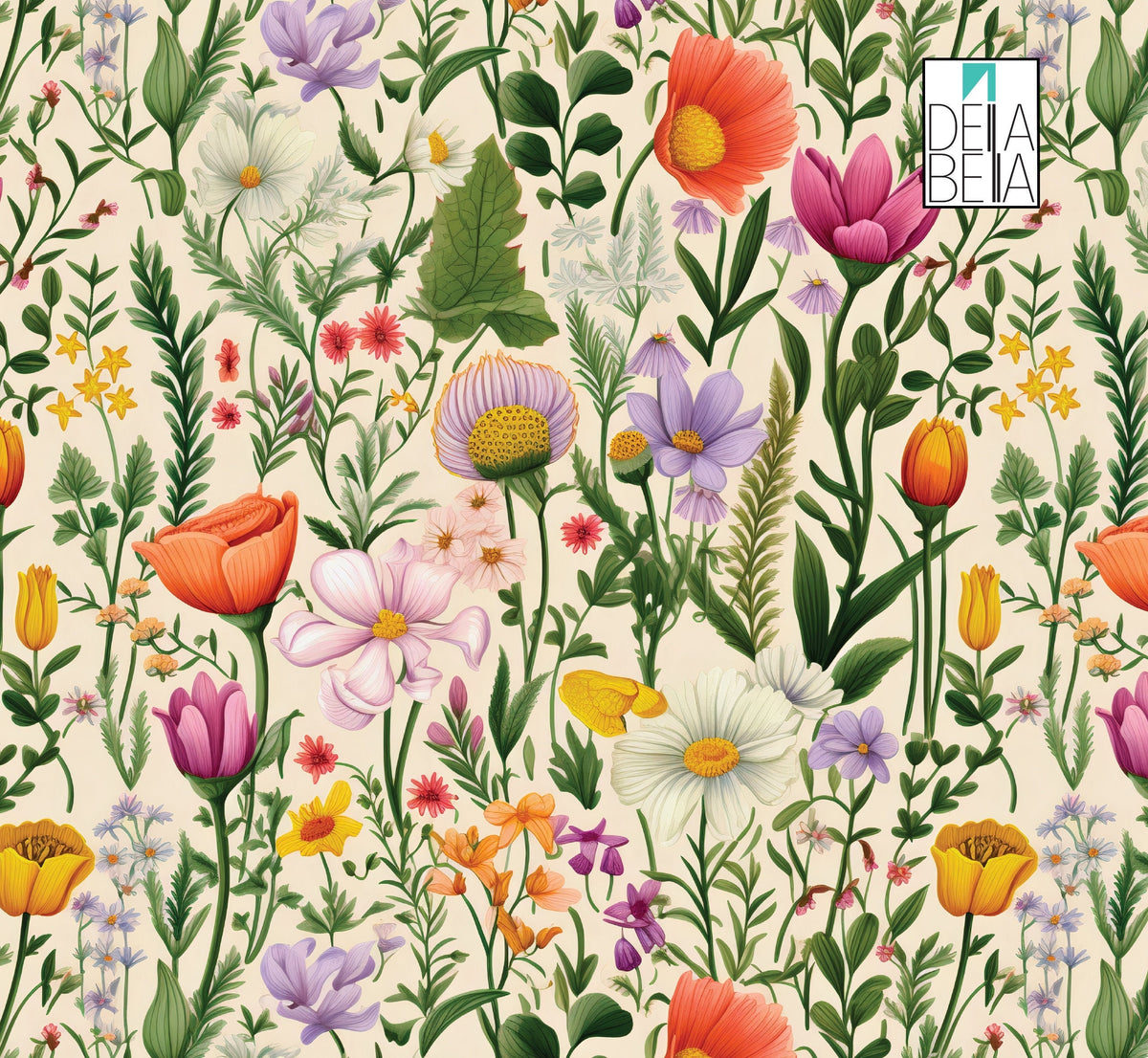 A vinyl wrap featuring a floral pattern with a variety of colorful flowers and green foliage, designed for use on furniture surfaces.