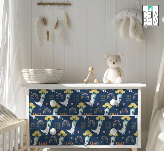 Vinyl Wrap For Furniture, Boho, Dinosaur, Nursery Decoration, Film Decal, Baby room furniture, Boys bedroom Nursery Sticker Upcycling