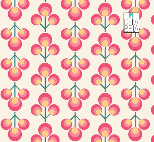 A vinyl wrap with a vintage retro floral pattern in red and yellow colors on a white background, branded with 'Della Bella'.