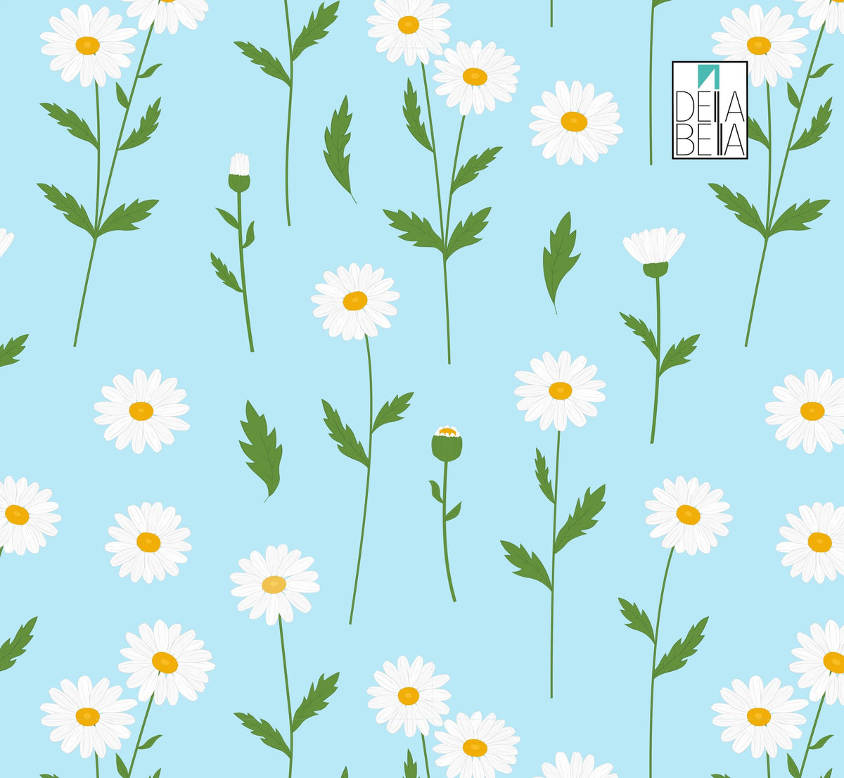 A vinyl wrap featuring a pattern of daisy flowers in blue and white colors on a light background.