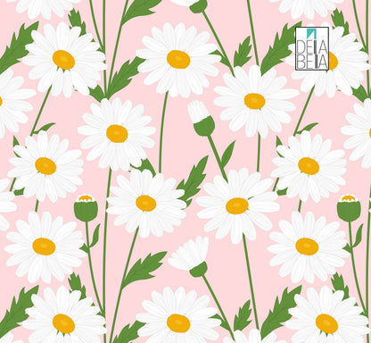A vinyl wrap featuring a boho daisy pattern on a pink background, designed for furniture upcycling.