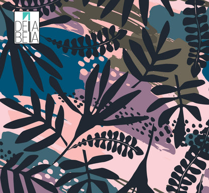 A vinyl wrapping with a floral pattern in various colors including black, blue, pink, and purple, designed for furniture upcycling.