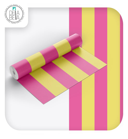 Pink Yellow Stripe Vinyl Wrap Kids Peel & Stick Self Adhesive Furniture