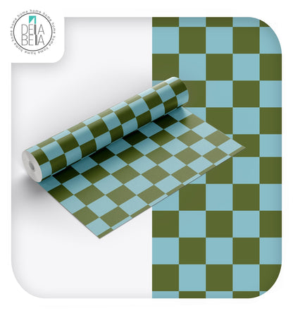 DIY Furniture Upcycling Vinyl | Aqua Checkered Wrap Vinyl Wrap for Furniture, Kitchen Cabinets & Home Upcycling
