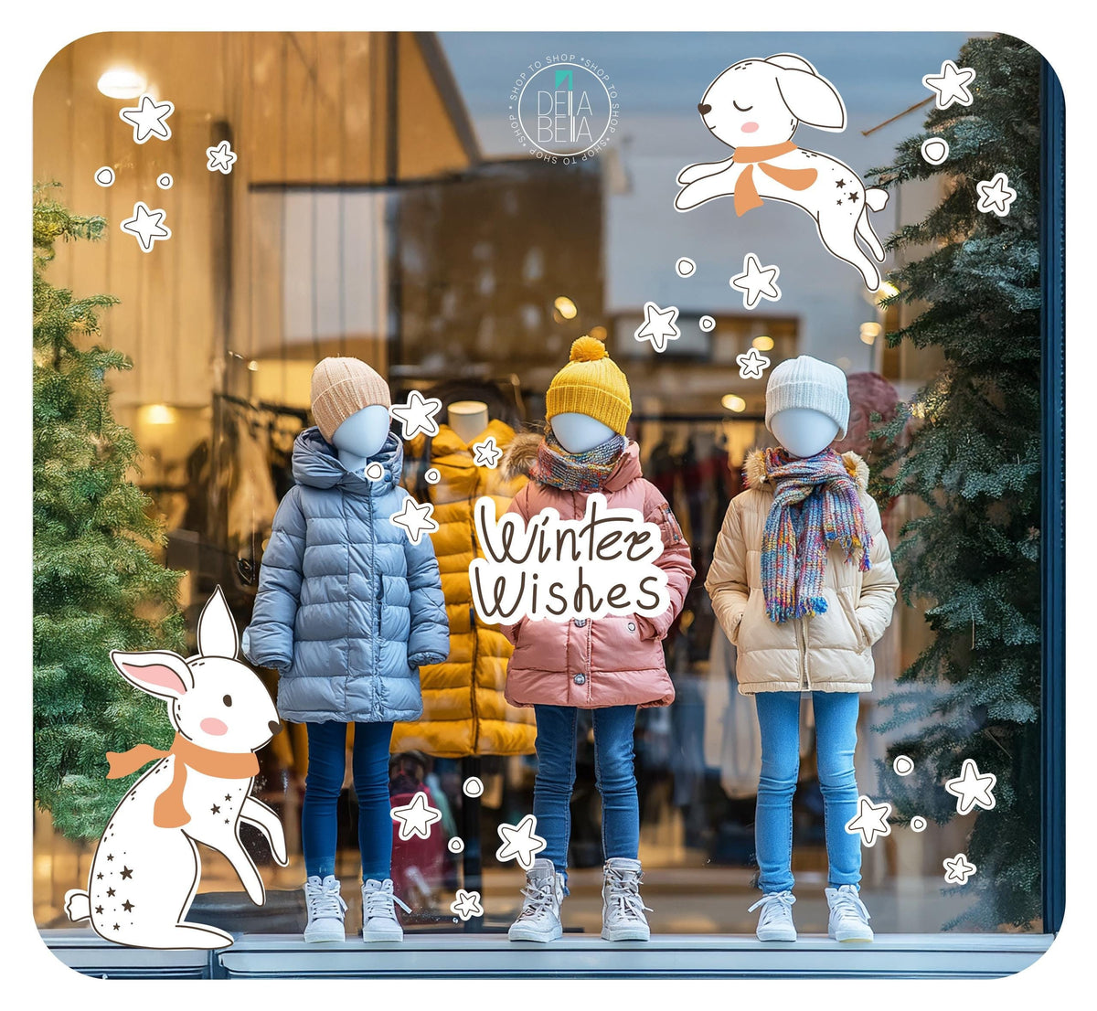 Woodland Shop Window Sticker Christmas Cling Shop Window Display Retail for Baby Kids Static cling films, Reusable Cling Vinyl Decorations Vinyl Wrap for Furniture, Kitchen Cabinets & Home Upcycling