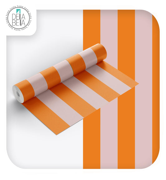 Orange Blush Stripe Vinyl Wrap	80s Peel & Stick Self Adhesive Decor Film
