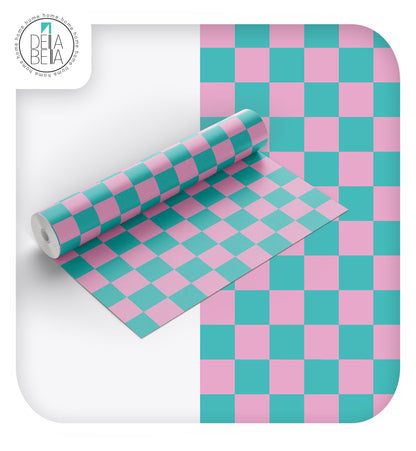 DIY Furniture Upcycling Vinyl | Aqua Checkered Wrap Vinyl Wrap for Furniture, Kitchen Cabinets & Home Upcycling