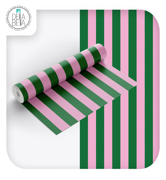 Green Baby Pink Stripe Vinyl Wrap Retro Self Adhesive Peel & Stick Decor