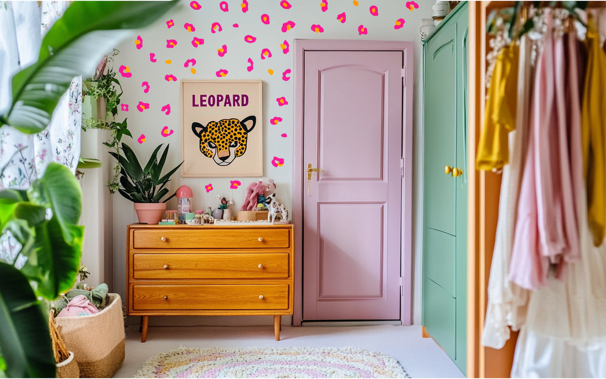 wall coverd with leopard print wall stickers 