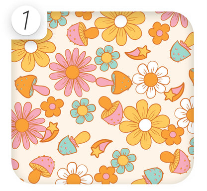 70s style orange and yellow retro floral peel and stick vinyl wrap for upcycling.
