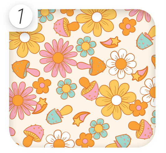 70s style orange and yellow retro floral peel and stick vinyl wrap for upcycling.