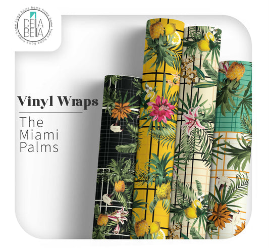 Miami Palms Tropical Vinyl Wrap UK | Pineapple Sticky Back Plastic for Kitchen Cabinets