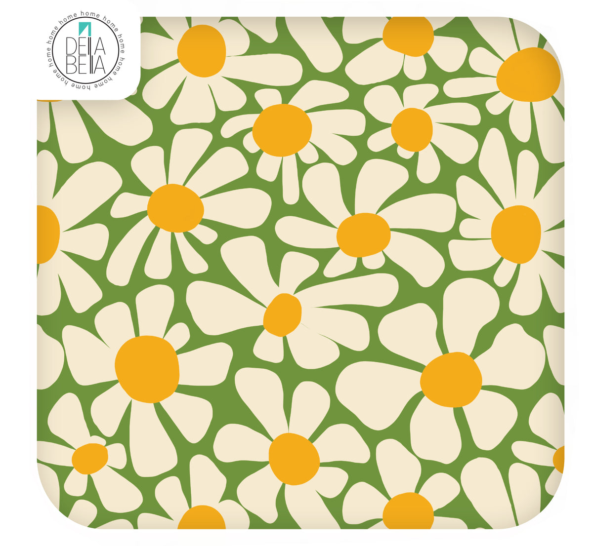 Close-up of 70s style retro daisy pattern on self-adhesive vinyl