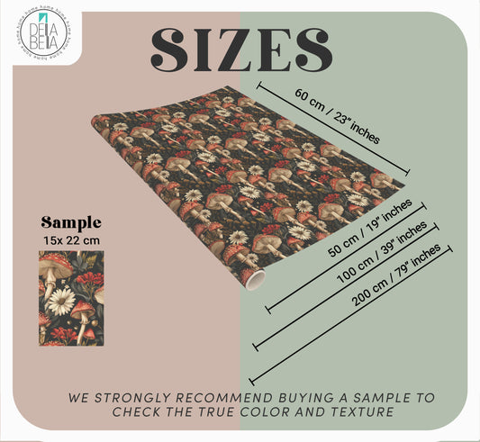 furniture sticker sample with size chart and叮嘱 to buy a sample for color and texture check.